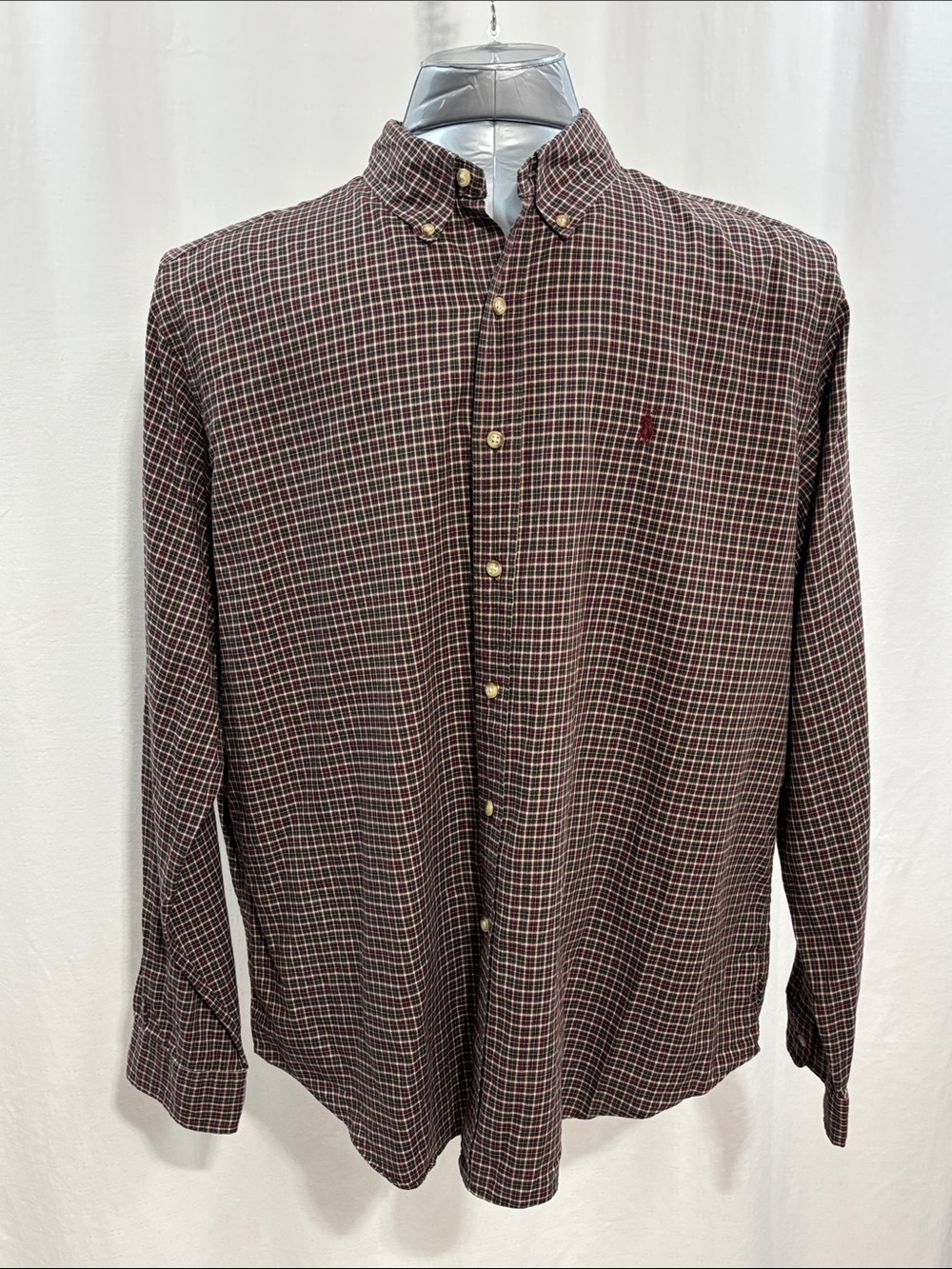 Ralph Lauren Men's Brown and Cream Plaid Button-Down Shirt 235 every day work